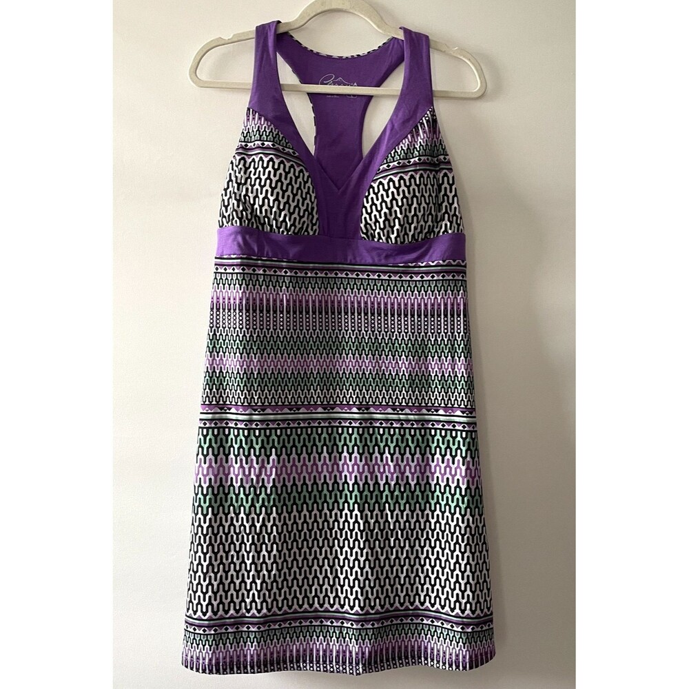 Gerry Purple Geometric V-Neck Sleeveless Empire Waist Built-In Bra Sundress L